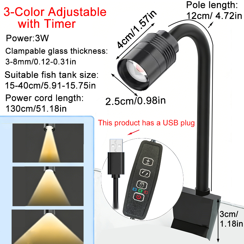 Aquarium Plant Grow Light - 3W South American Aquarium Spotlight 3-Color